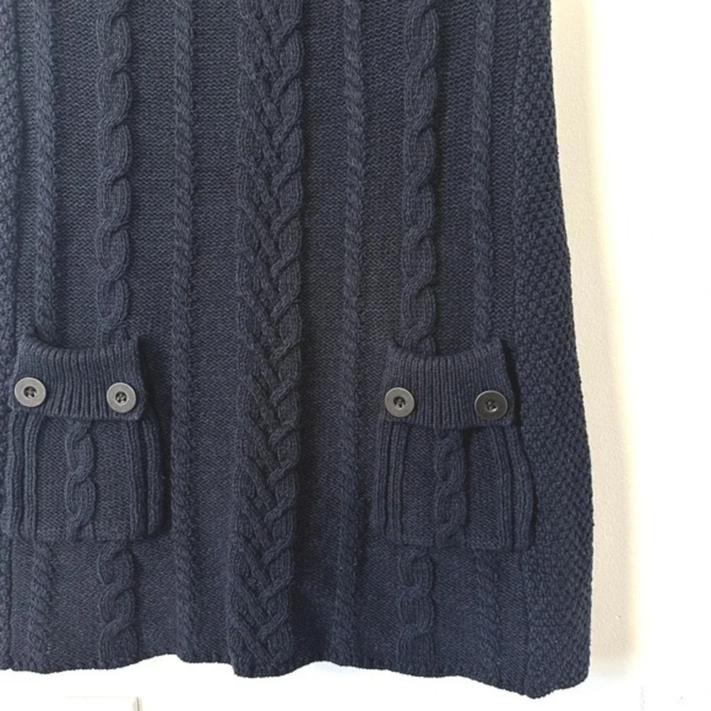 Navy Blue Cable Knit Sweater Dress Tunic Style &‎ Co Pockets XL Cozy Minimalist